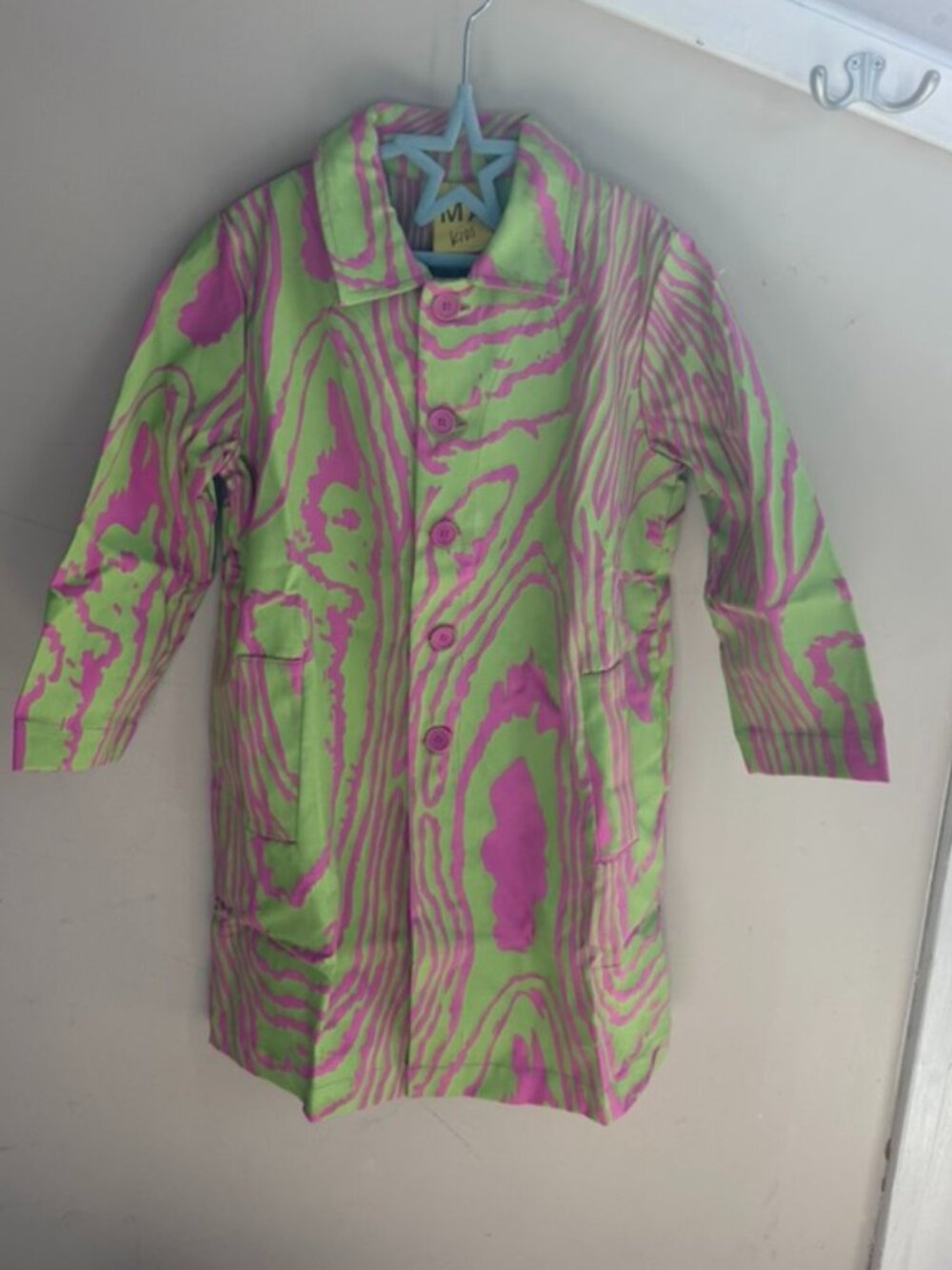 💗💚 Marques’Almeida Unique Neon Woodgrain Car Coat – Kids Size 6 – EUC 💚💗